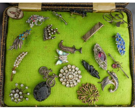 A collection of 19th and 20th century jewellery, including cut steel buckles, paste-set buckles, Art Deco clips, Edwardian br