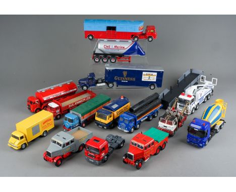 Two trays of modern Corgi commercial trailers, some after market, and tractor units (non Matching)  