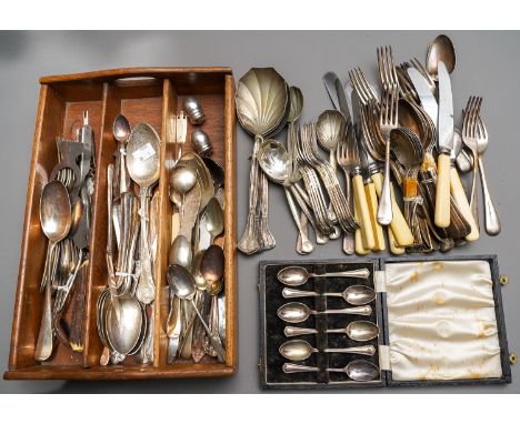 A large collection of miscellaneous silver plate, EPNS, EP and chrome flatware, various designs also includes a sterling silv