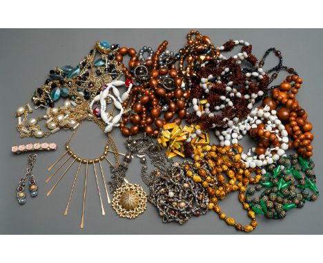 Assorted costume jewellery mainly bead necklaces (6 JARS) 