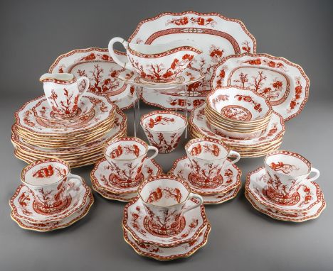 A Coalport Indian Tree six piece (six place) dinner and tea service to include: scalloped dinner, lunch, side plates, soup an