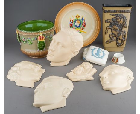 Commemorative interest - Solian Ware Soho pottery wall masks, including two George VI, one Queen Mary, one Edward VIII, and o