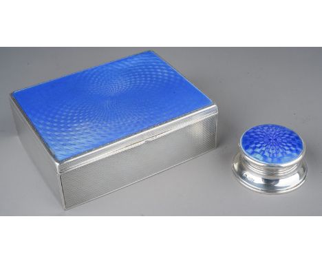 A George V silver and blue enamel cigarette case, engine turned body, fitted interior, hallmarked by AJ, London, 1927, Import