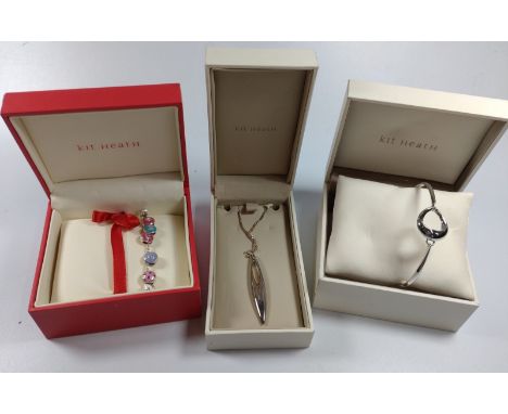 Three Kit Heath silver boxed jewellery items; one bangle, one bracelet and one necklace. 