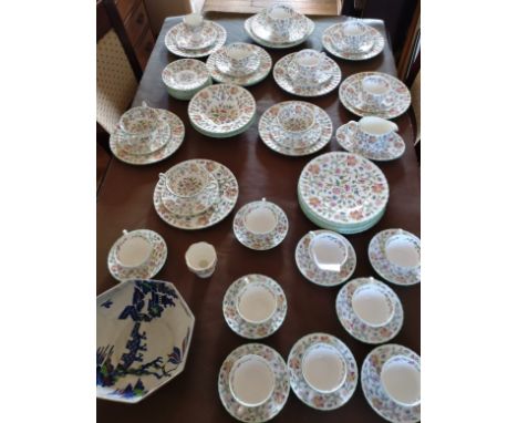 A Minton Haddon Hall pattern service comprising dinner plates, bowls, side plates, jug and cups and saucers (69) and Bursley 