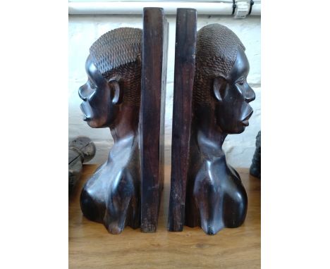 A Pair of African Vintage Hardwood Book Ends. Circa 1960. 