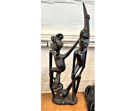 An African Vintage Makonde Shetani Wood Carving. Tanzania early 20th century. 49cm high. 