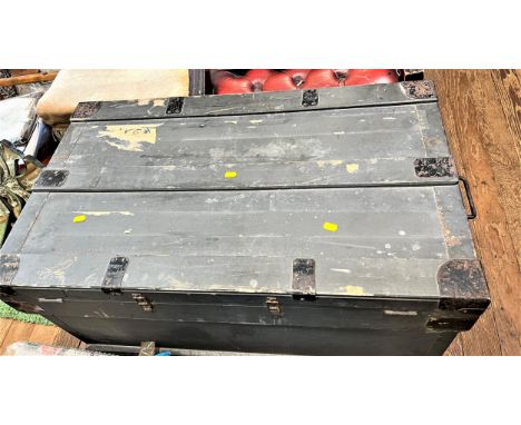 A 19th century Painted Pine trunk. With iron fittings. Provenance, 80 Rose Street Wokingham. 