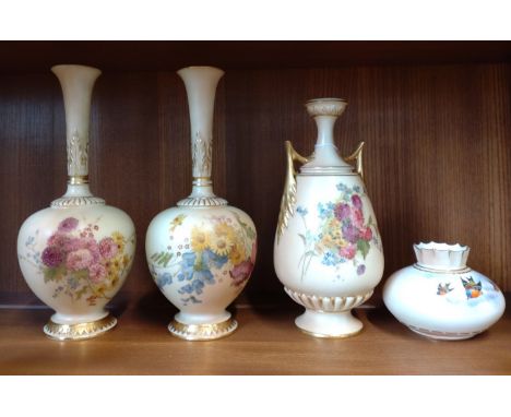 Royal Worcester ivory ground 2425 vase 20cm, a pair of 1661 vases 23cm, and a Locke &amp; Co bowl (4) 