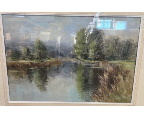 Aubrey R Phillips RWA (1920-2005) Pastel signed. "A Quiet Stretch in the River" 