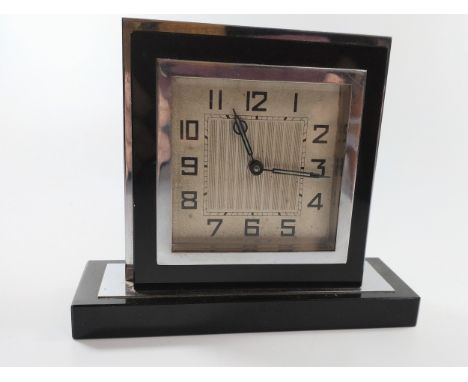 An onyx and chrome Art Deco mantle clock, not working 
