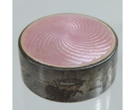 A silver and pink enamel pill box, 4cm diameter