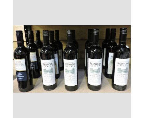 A collection of twelve bottles of Redwood Creek California Merlot, together with four bottles of First Cape Shiraz 2010