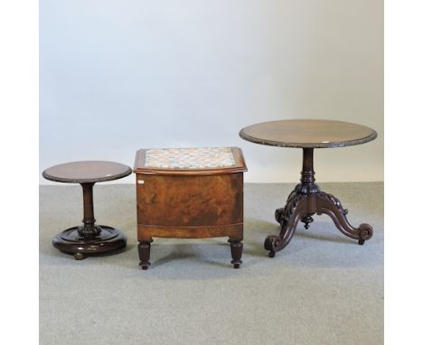 A carved oak side table, together with a circular occasional table, 69cm and a commode 