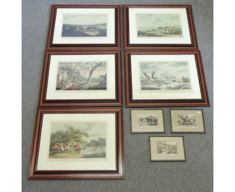 A set of five hunting prints after Howett, each 36 x 46cm, together with three others 
