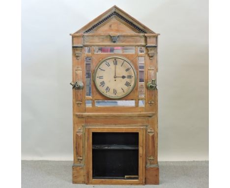 A Victorian pine station clock, of large proportions, with a painted dial, 160cm tall