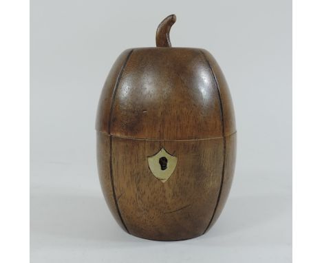 A reproduction wooden tea caddy, in the form of a melon, 16cm tall