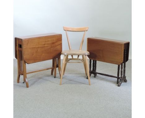 An Edwardian mahogany sutherland table, 68cm, together with another and an Ercol chair 