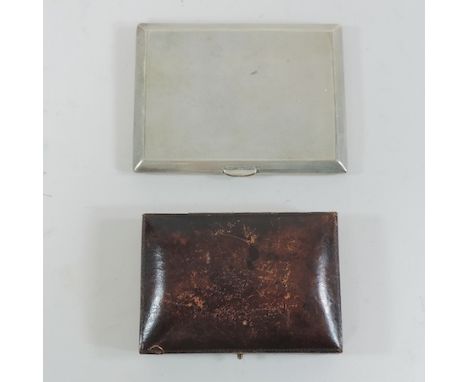 A silver cigarette case, 11cm, together with enamel cufflinks, cased 