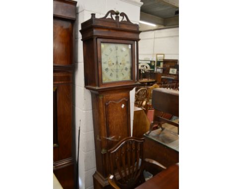 A 19th century oak longcase clock with eight day movement, the painted square dial signed Francis Campbell, Oswestry.