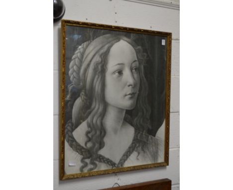 A Pre-Raphaelite style portrait bust of a young lady.