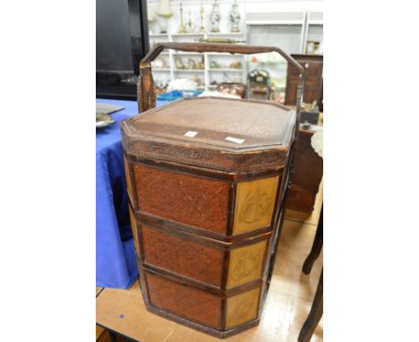 A Chinese sectional wicker hamper.