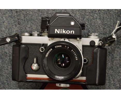 A Nikon F2 camera with 50mm lens and case.