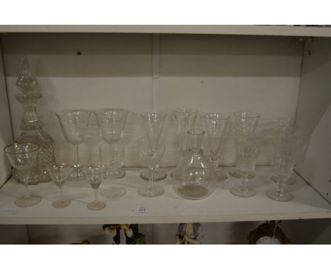 Cut glass drinking glasses, small decanter etc.
