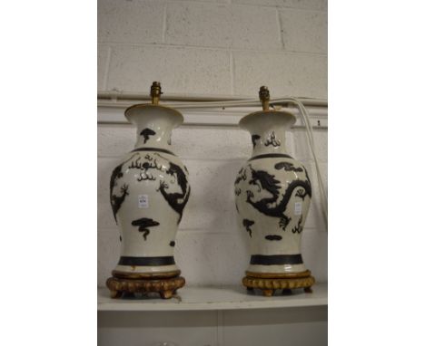 A large pair of Chinese crackle glaze porcelain lamp vases (faults).