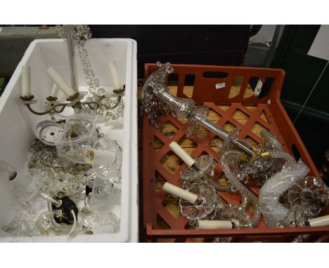 Various cut glass light fittings to include chandeliers and wall lights (af).
