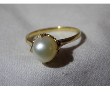 14K CLAW SET SINGLE PEARL RING