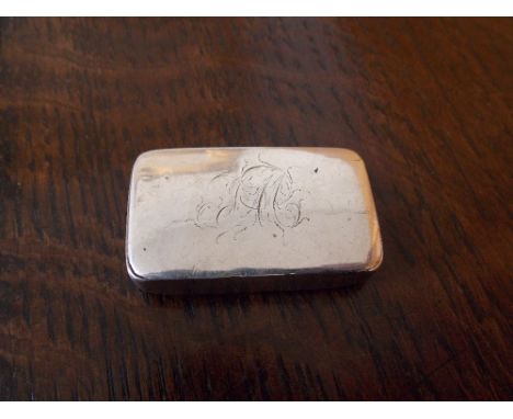GEORGIAN BIRMINGHAM SILVER OBLONG SNUFF BOX MAKER JW RUBBED ENGRAVED MONOGRAMMED TO LID 5CM