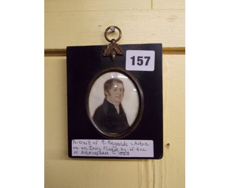 19TH CENTURY PORTRAIT MINIATURE BY W. HILL OF R. REYNOLDS C1863 FRAMED OVAL 6CM DIAMETER