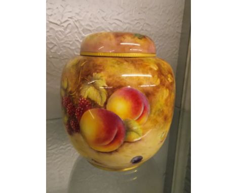 ROYAL WORCESTER OVOID VASE AND COVER PAINTED WITH FRUIT BY S. WESTON NO. 2826 17 X 15CM