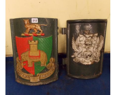 TWO CAST IRON CONVEX COVENTRY HERALDIC CREST DOORS -  POSSIBLY FROM A STREET LAMP