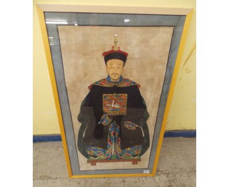 19TH CENTURY CHINESE ANCESTOR PORTRAIT F/G 79CM X 45CM
