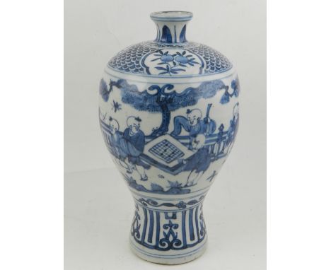 A late 19th / early 20th century Chinese blue and white porcelain vase, the centre decorated with a continuous scene of child