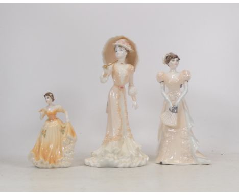 Three Coalport Lady Figurines to include Chantilly Lace Velvet, Promenading On The Champs Elysee and Miniature Debutante Of T