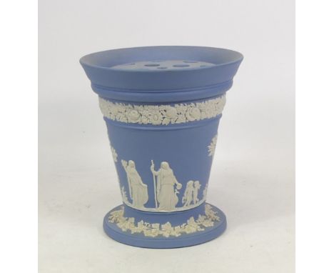 Wedgwood Powder Blue Jasper Large Planter 16cm Tall  Complete With Frog Insert