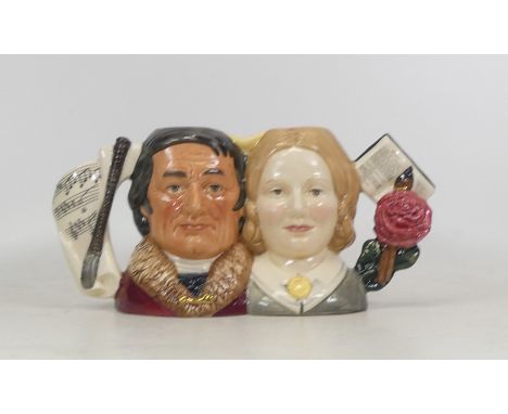 Royal Doulton double character jug Jane Ayre &amp; Mr Rochester D7115, Limited Edition No.629 of 1500. (H:10.5cm)