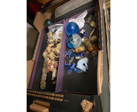 Mixed Items including Glass Paper Weights, Oriental Design Belt, Seven Dwarf Characters (a/f) Various Dogs and Rabbit, Blue C