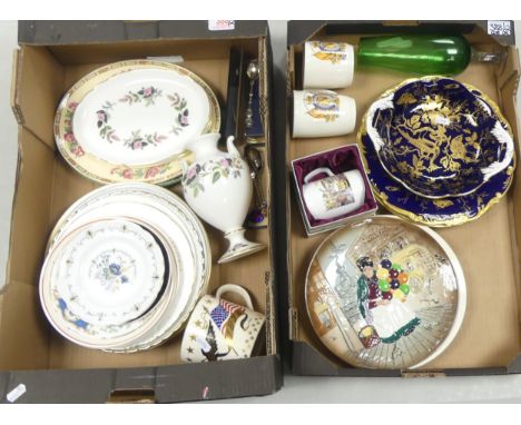 Mixed Ceramics including Coalport Porcelain Plate and Handled Bowl Decorated with Birds against a Cobalt Blue Ground, Gilt he