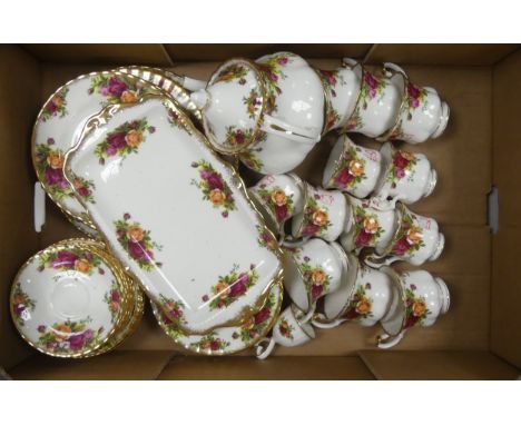 Royal Albert, Old Country Roses Pattern Teaware including Teapot, Teacups. Rectangular Plate, Saucers, Side Plates etc. (1 Tr