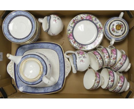 Royal Doulton, Centennial Rose Pattern TEaware inlcuding Teapot, Cake Plate, Teacups, Saucers, Side PLates, Milk Jug, Sugar B