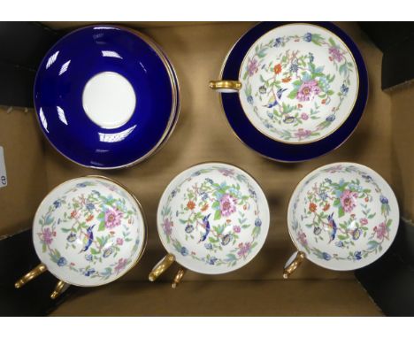 Aynsley, Six Pembroke Pattern Blue Ground Teacups and Saucers (6)