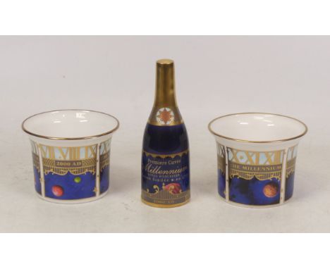 Royal Worcester 'The Millennium' including A Champagne Bottle and Two Candle Holders(3)