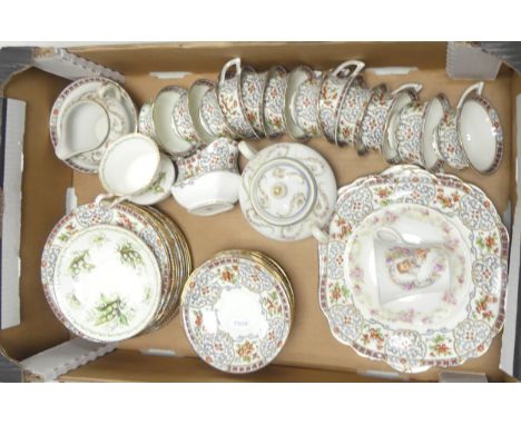 Aynsley China Part Tea Set Including Teacups, Saucers, Side Plates, Sugar Bowl, Milk Jug, 18cm Dia Plates, Cake Plates Etc (1
