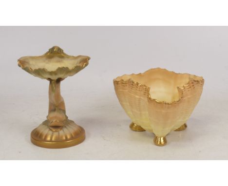 Royal Worcester, Blush Ivory Porcelain Sweetmeat Dish and Vase. (2)