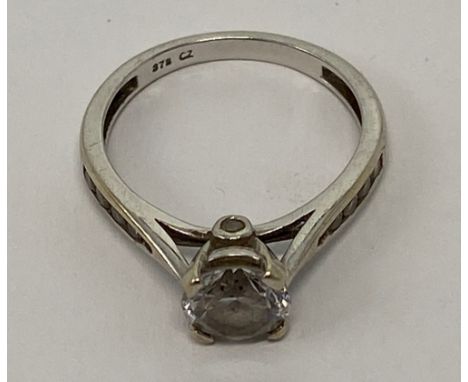 9ct white gold ladies ring, set with solitaire CZ stone, size K,2.4g.
