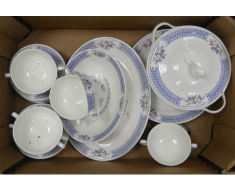Royal Albert, Songbird New Romance pattern Dinnerware includng Lidded Tureen, Platter, Bouillon Cups and Saucers etc. (1 Tray